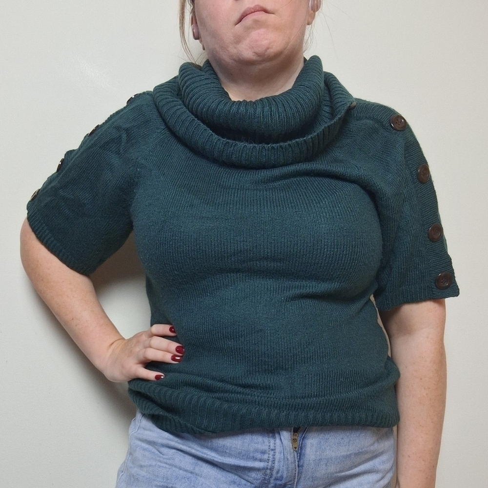 Design History Green Short Sleeve Tunic Sweater